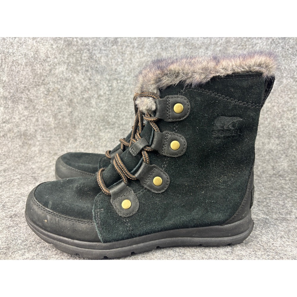 Sorel Explorer Joan Boots Womens 8 Black Faux Fur Waterproof Suede NL3039-010